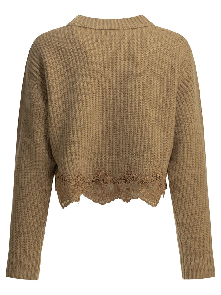 Chloé Crew-Neck Sweater With Lace Knitwear - Brown | b232acc2271fe281cd8500f298aa9a19f71364b1