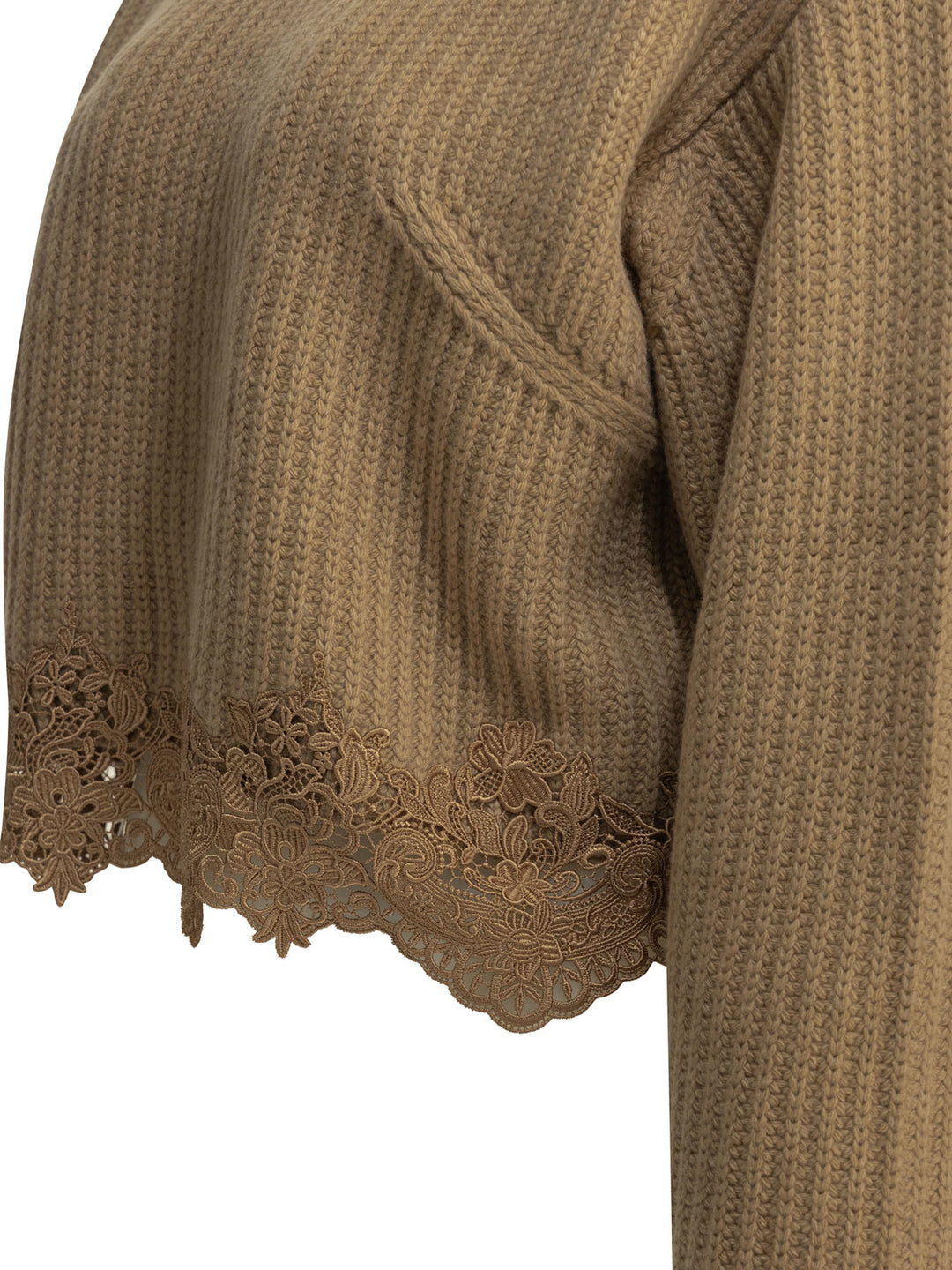 Chloé Crew-Neck Sweater With Lace Knitwear - Brown | a7f28bf718bcc9928b114b8c0118574fffb36d50