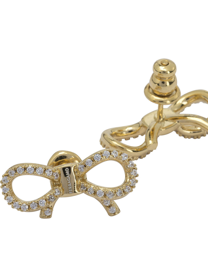 Ferragamo Bow Earrings With Rhinestones Jewels - Gold | 175452774b5509ff0c27b5ec9259b749c1c899dd