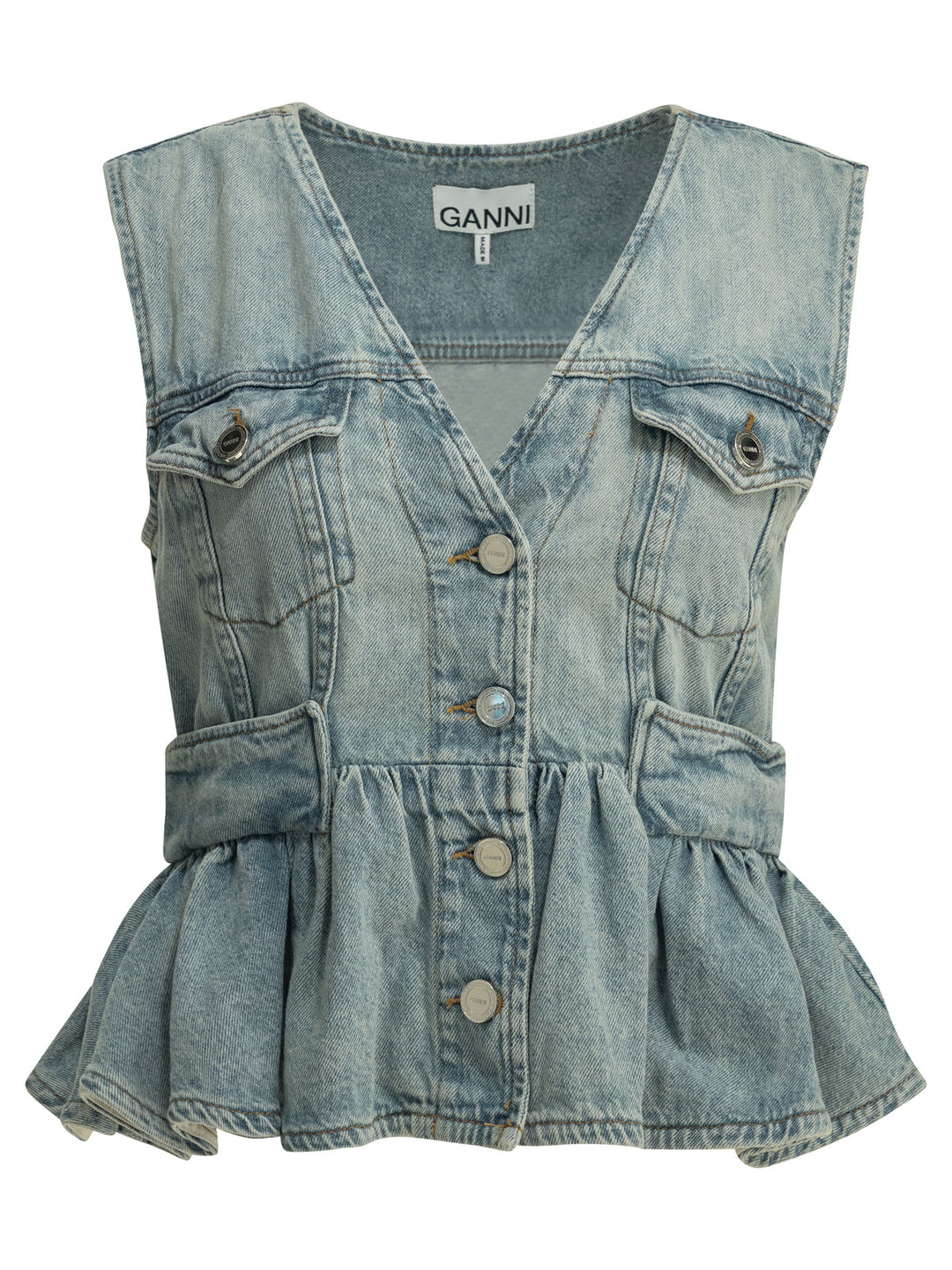 Ganni Denim Vest Tops - Light blue | 983ff255c79be4809f4148ca1b15fcbae817b016