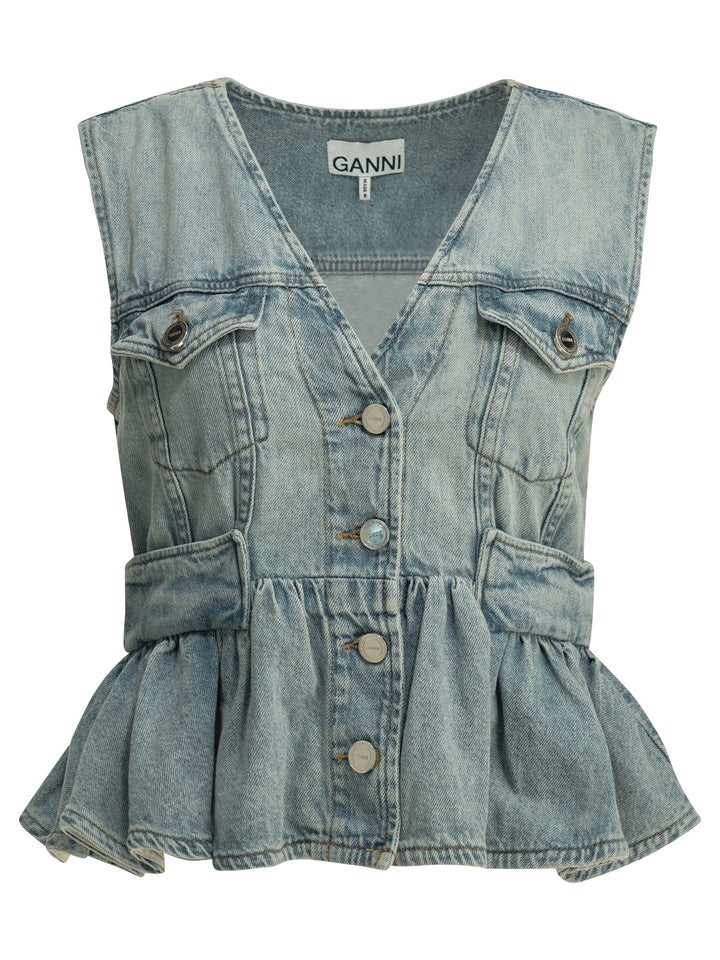 Ganni Denim Vest Tops - Light blue | 983ff255c79be4809f4148ca1b15fcbae817b016