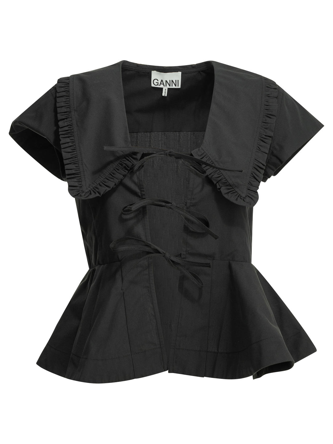 Ganni Cotton Blouse Shirts - Black | 6249272e15780ec57fe0e5c46944ab90d2cf6669
