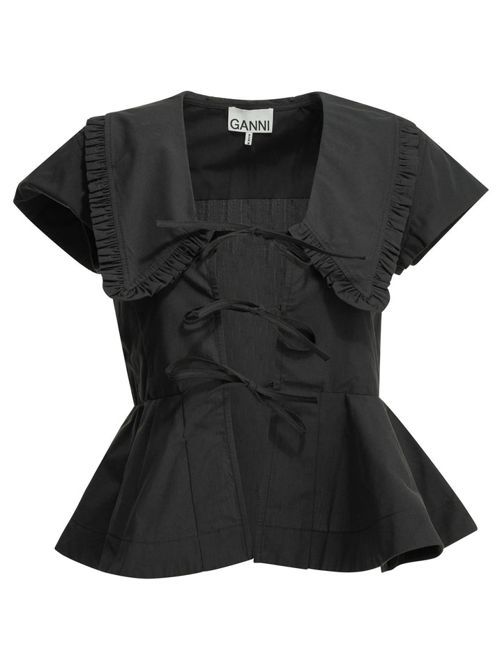 Ganni Cotton Blouse Shirts - Black | 6249272e15780ec57fe0e5c46944ab90d2cf6669