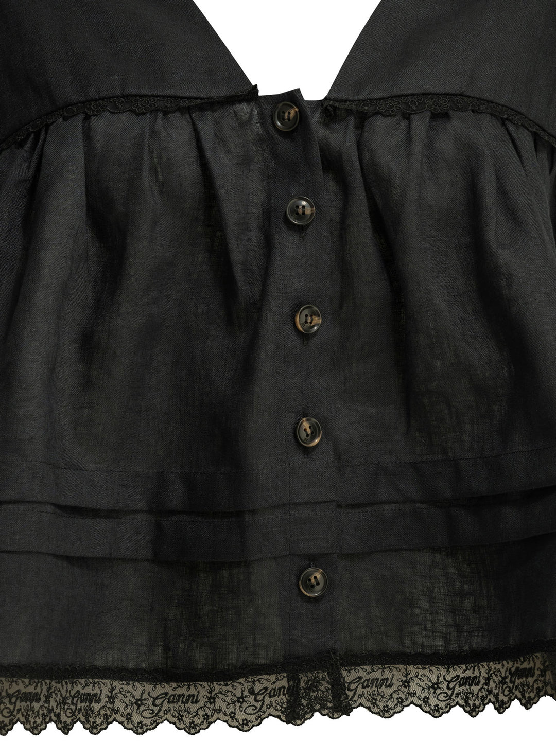 Ganni Linen Blouse Shirts - Black | 280feabd560e2487f284e18152cf52b0e7817bdf