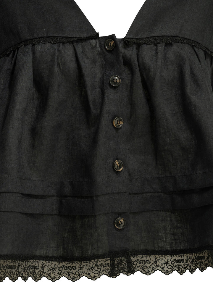Ganni Linen Blouse Shirts - Black | 280feabd560e2487f284e18152cf52b0e7817bdf