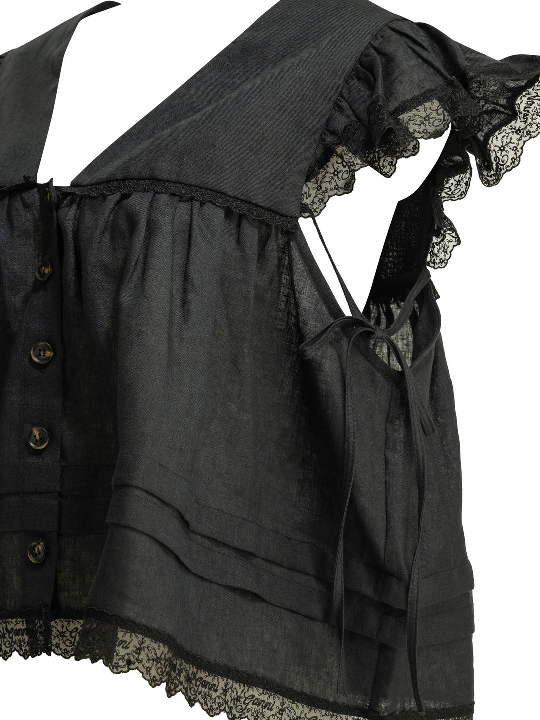 Ganni Linen Blouse Shirts - Black | 2b0ad82b9ee8b72b9cf6de0705504bbdddf18807