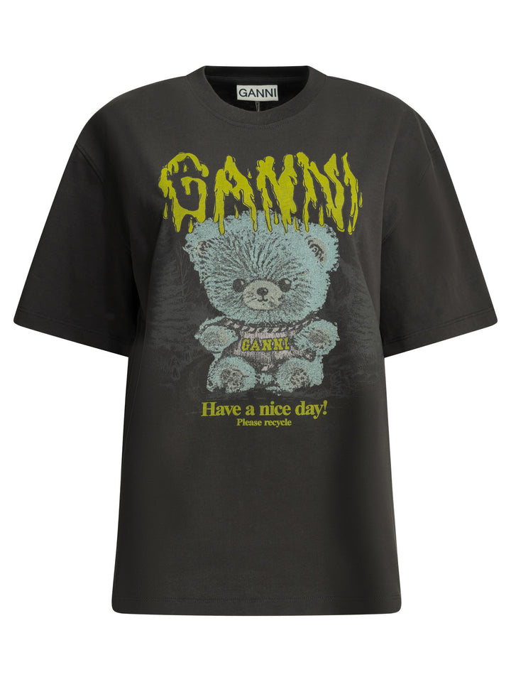 Ganni Forest Teddy T-shirts - Black | 5c0927e2bf0de10b8f958ee587360ead49f8cd22