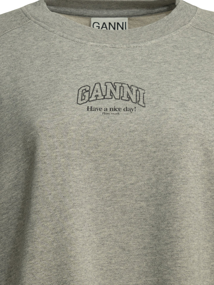 Ganni Crewneck Sweatshirt With Logo Sweatshirts - Grey | f2cbff9b0ed5ba2c8abac1f61d88bfd319b5e453