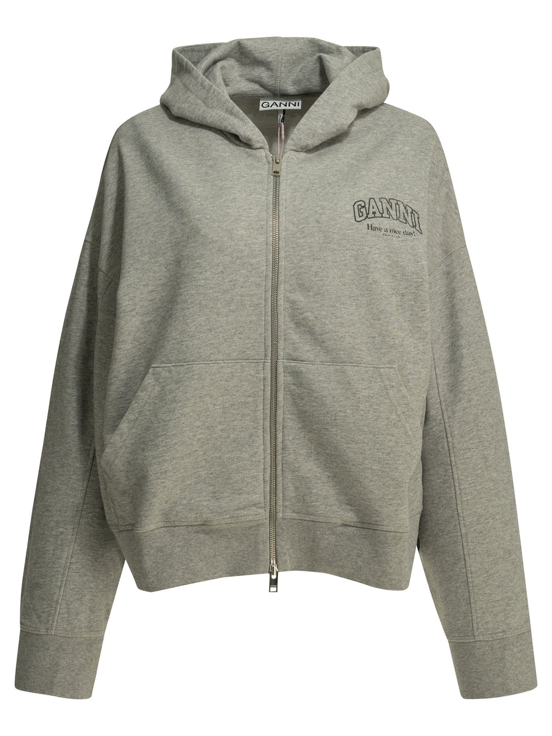 Ganni Sweatshirt With Zipper And Logo Sweatshirts - Grey | 20e7f0dd99040cadee720e832f4fcd67c3fec4e9