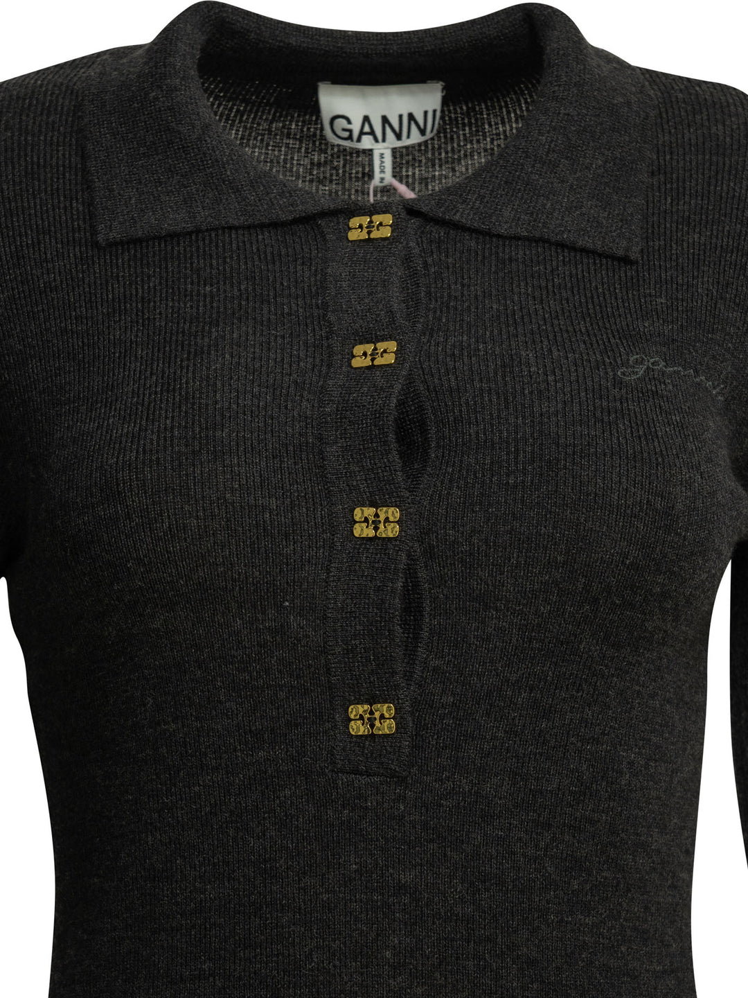 Ganni Logo Polo Sweater Knitwear - Grey | b86c81e1fefce28c2998616de4c2090215a05c95