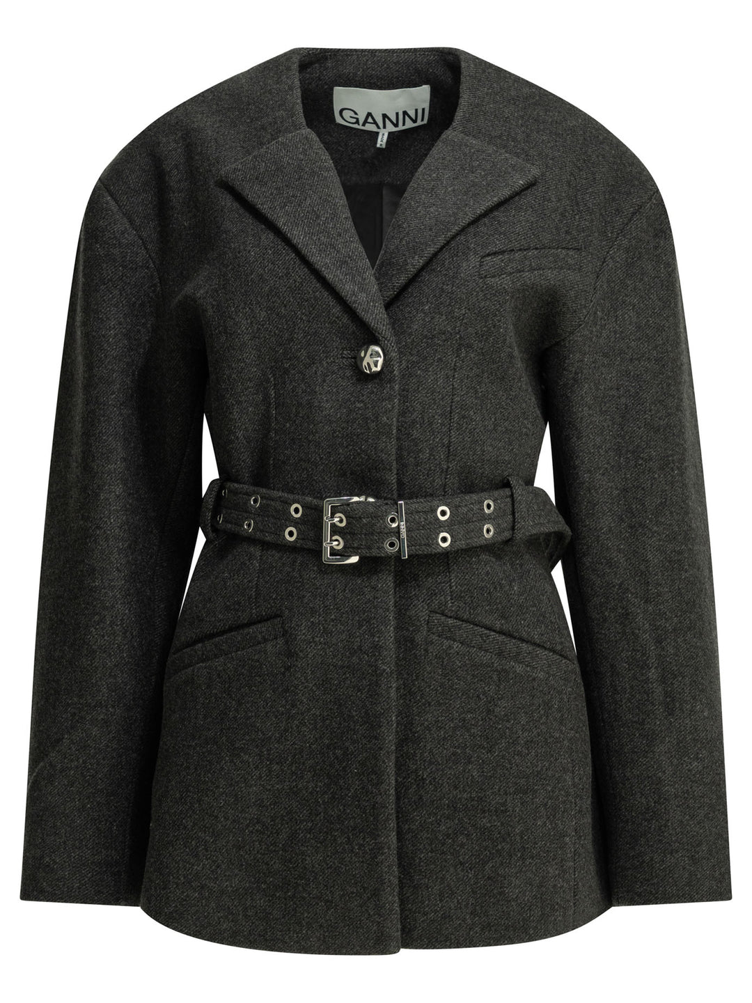 Ganni Lightweight Wool Jacket Jackets and Coats - Black | f058b0b5f9add66998d0016348f27906ad6ac62d
