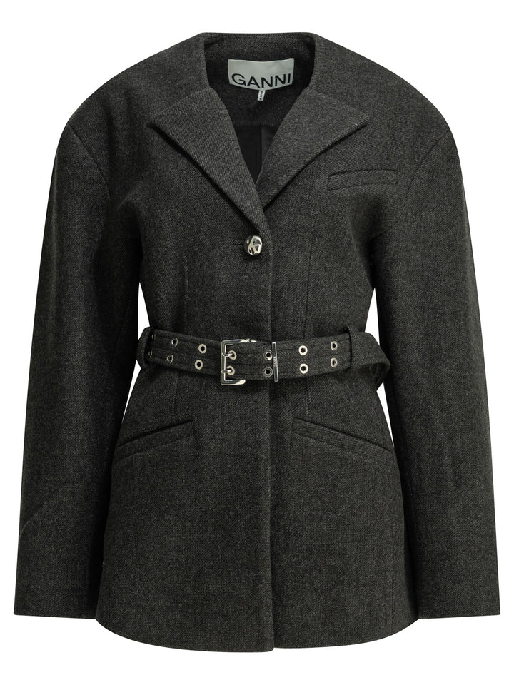 Ganni Lightweight Wool Jacket Jackets and Coats - Black | f058b0b5f9add66998d0016348f27906ad6ac62d