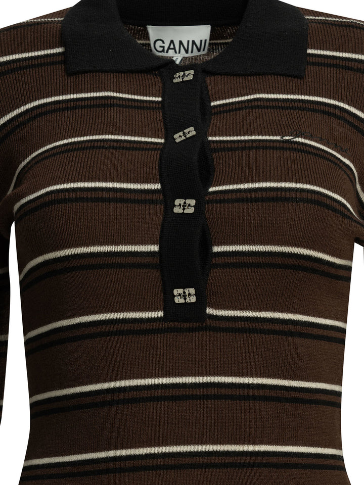 Ganni Striped Wool Polo Sweater Knitwear - Brown | 56ed1c7cad745872b00298e354d00bdc2b97a982