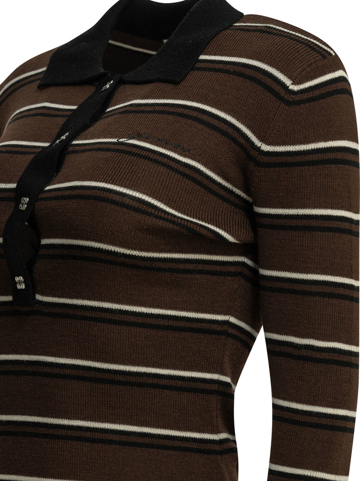 Ganni Striped Wool Polo Sweater Knitwear - Brown | de0b846d6c33191f8635f6850f17531498a278cc