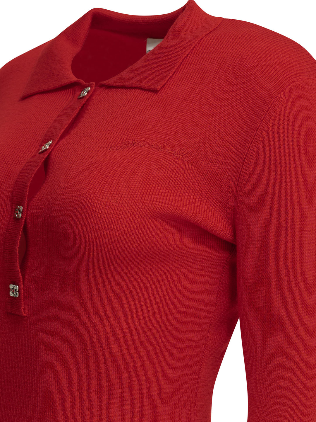 Ganni Merino Wool Polo Sweater Knitwear - Red | 338834a0e1f9e455fd9dedb1cc737f3cbf9170d3