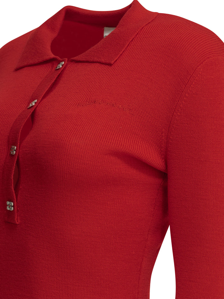 Ganni Merino Wool Polo Sweater Knitwear - Red | 338834a0e1f9e455fd9dedb1cc737f3cbf9170d3