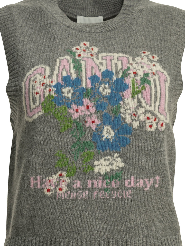 Ganni Flowers Knitwear - Grey | a7f40d584b98c91eb9f6c149902c1454f2bf8426