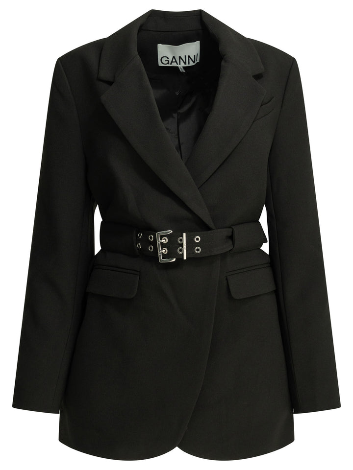 Ganni Crepe Blazer Jackets and Coats - Black | 8b7e7648162f0e2768ef98de917b5cd5a6a3a3c2