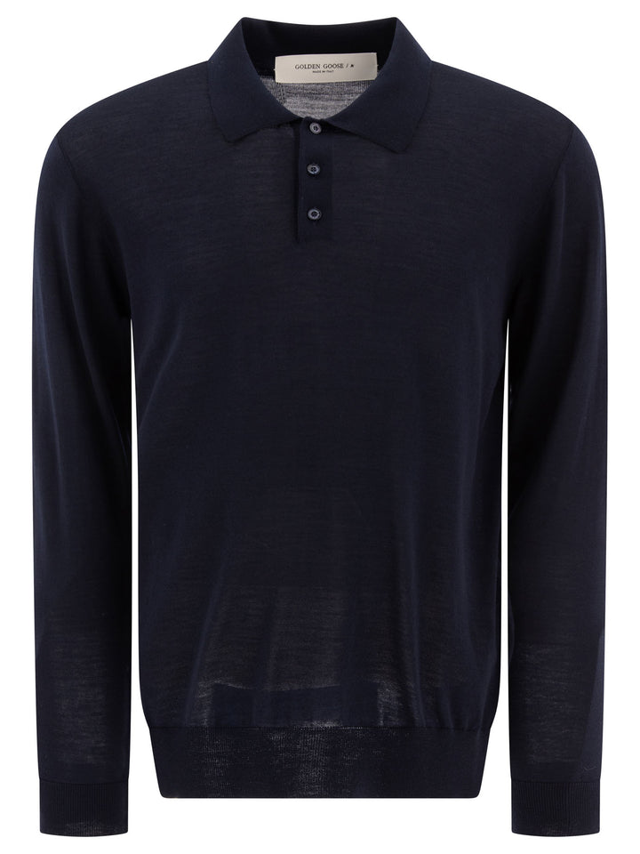 Golden Goose Wool Polo Sweater Knitwear - Blue | b07b3e6401514bc23a55129a8341d236a240f37f