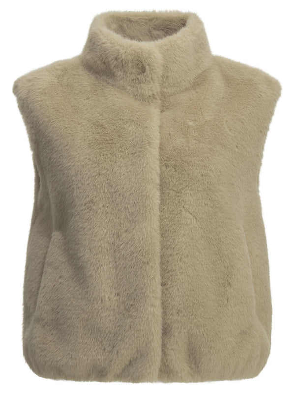 Sleeveless Faux Fur Jacket Beige