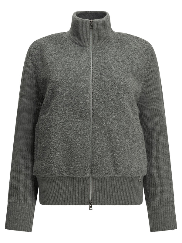Pure Wool Zip-Up Sweater Knitwear Grey