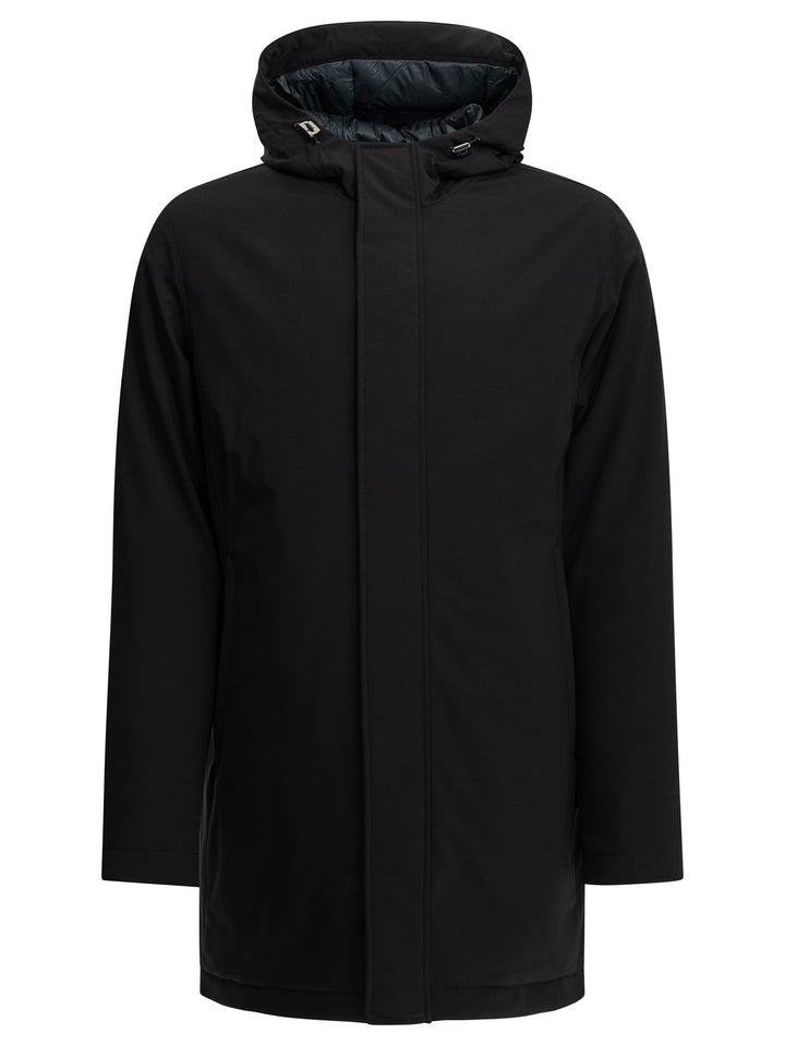 Herno Long Down Jacket In Stretch Twill Jackets And Coats Blue