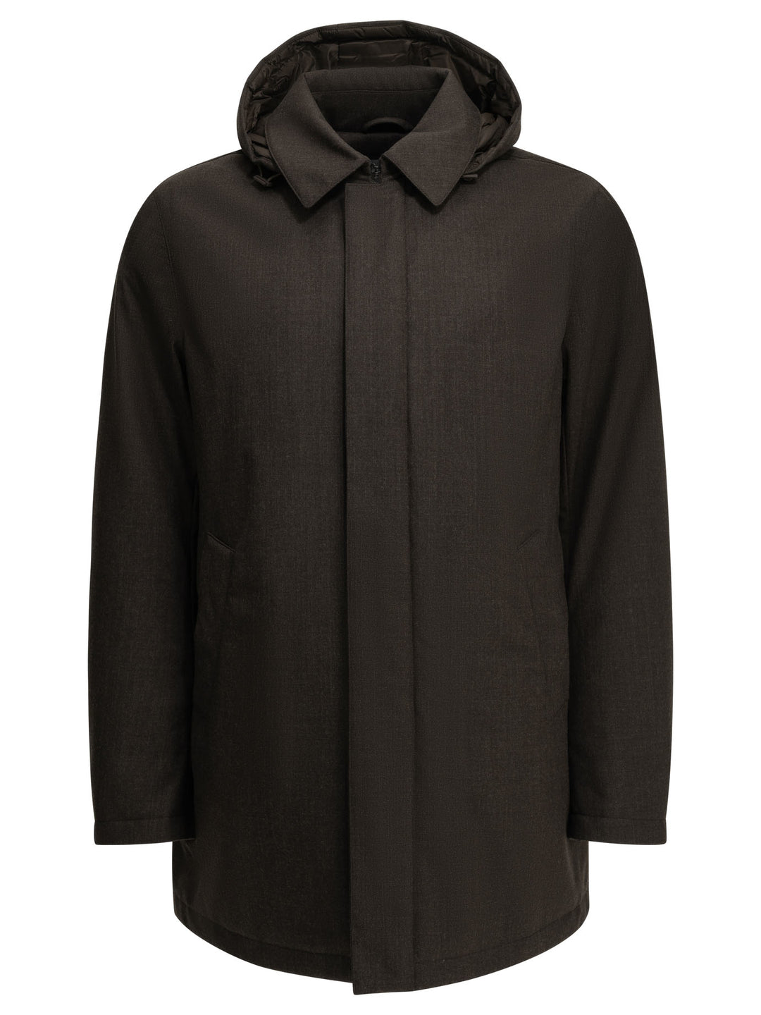 Herno Long Flannel Down Jacket Jackets and Coats - Brown | 7e1a9fa184c34290fa68360127538553174cc138