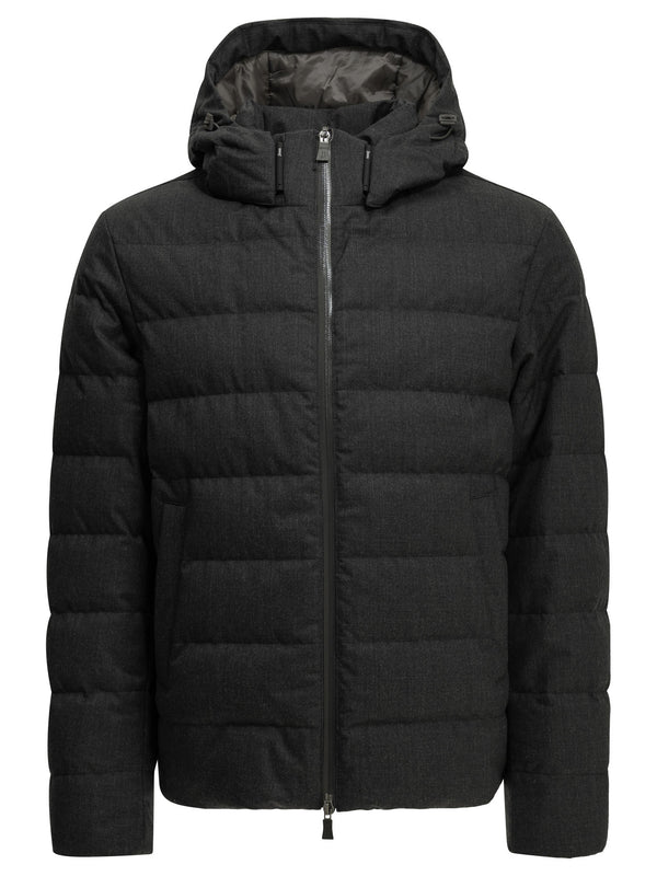 Short Flannel Down Jacket Grey