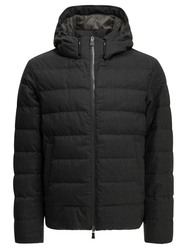 Herno Short Flannel Down Jacket Jackets and Coats - Grey | 16f00de9125c3f8d6ea47f244bdc9f773f4b81f7