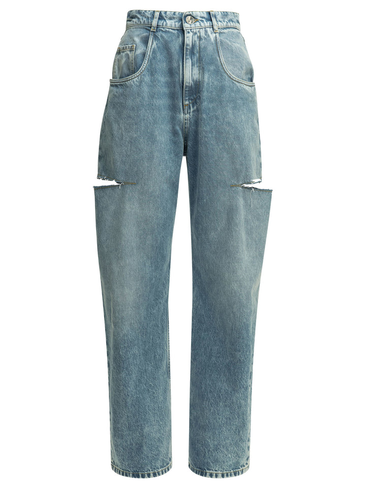 Maison Margiela Ripped Wide Leg Jeans - Blue | d9bc6845aaf877357cc31128e4a58f5b02f5be30
