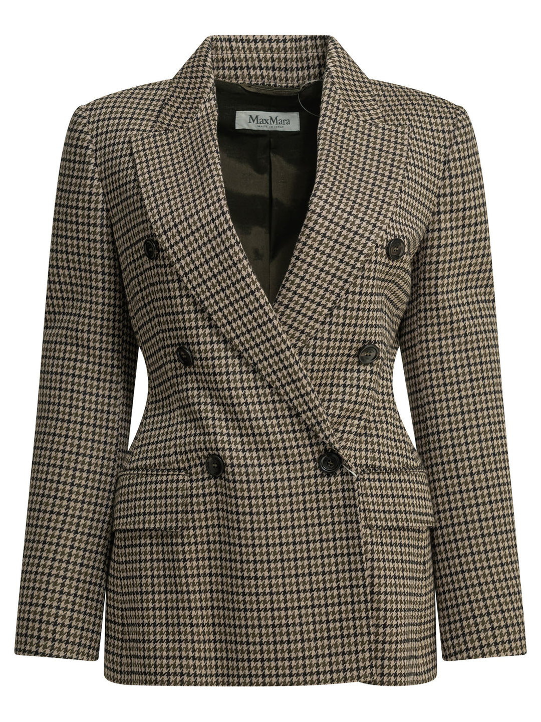 Max Mara Double-Breasted Houndstooth Blazer Jackets and Coats - Brown | 5238e42f008036e2cdce5e8190222eef2e2b099a