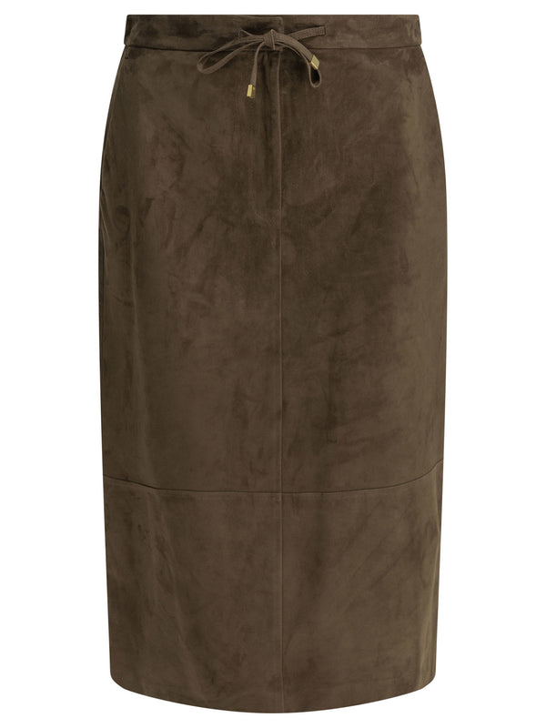 Suede Leather Midi Skirt Skirts Brown