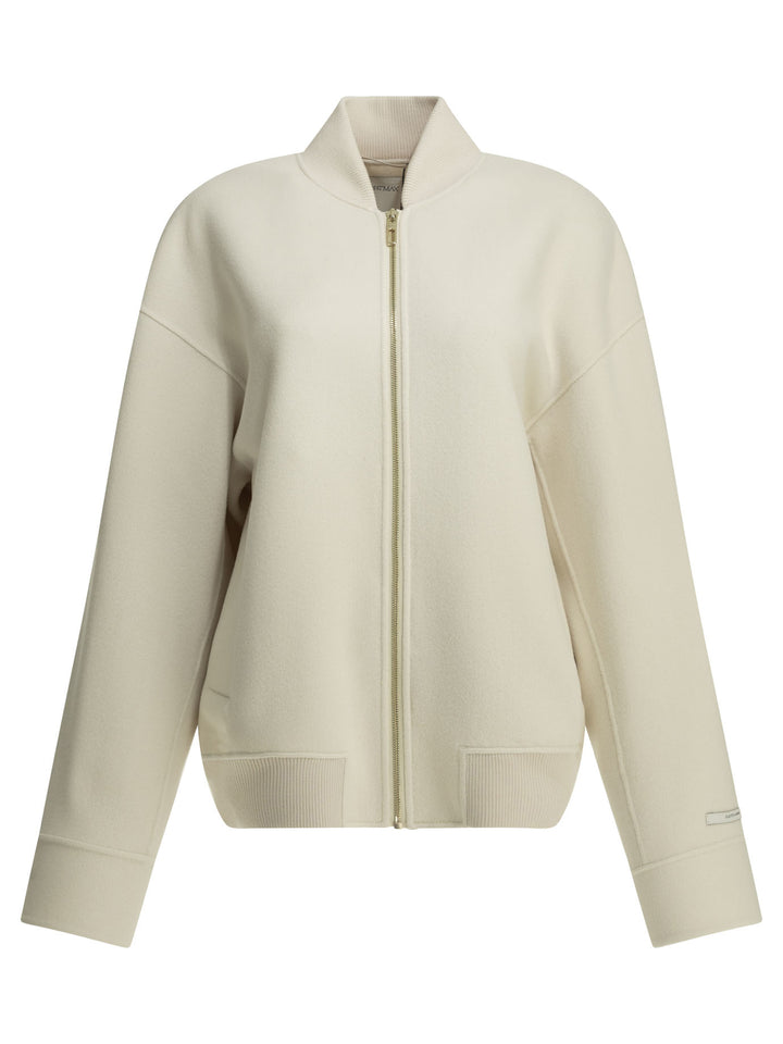 Max Mara Sportmax Virgin Wool Bomber Jacket Jackets and Coats - White | 462b25d7e067bfa2a6c134e58d583693238ed15a