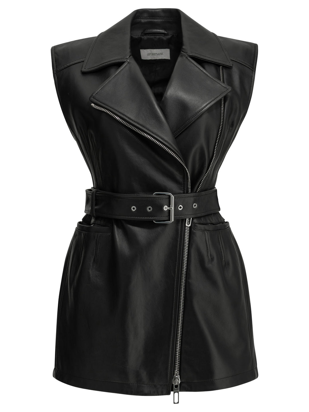 Max Mara Sportmax Sleeveless Leather Jacket Jackets and Coats - Black | 2aac0ba5459f23c4194f9eec87bd3a1a2161ef51