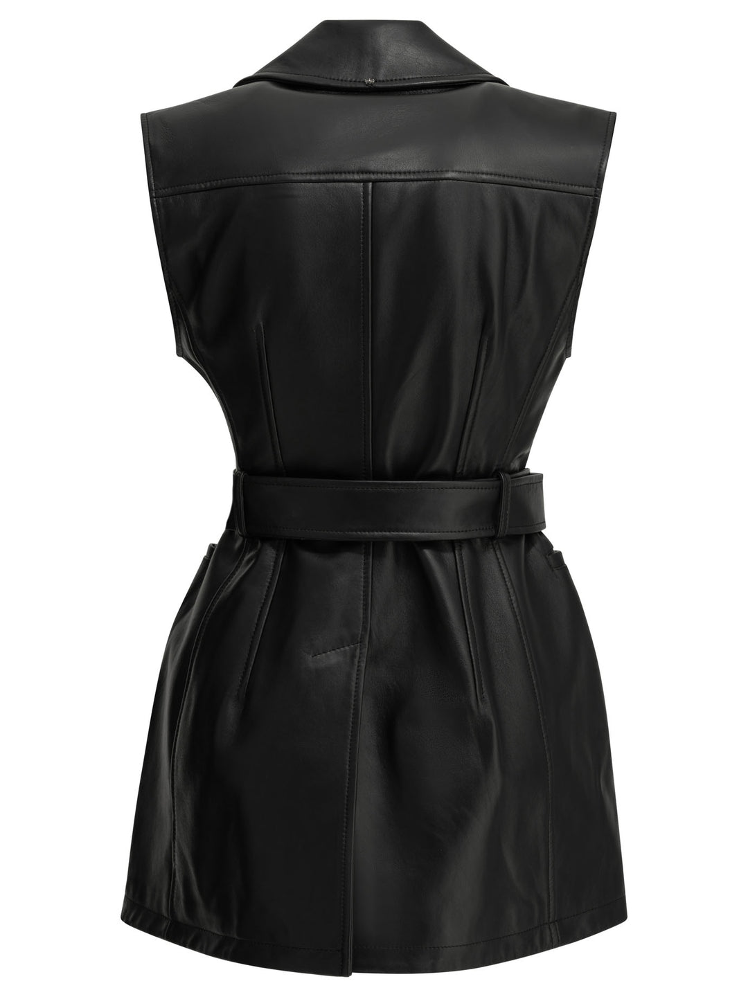 Max Mara Sportmax Sleeveless Leather Jacket Jackets and Coats - Black | 628ca7ededfbf02126d6a354e70206e7dc8517e5
