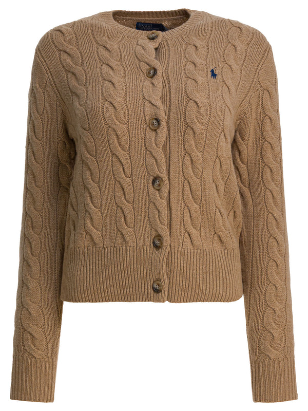 Wool And Cashmere Cardigan With Logo Knitwear Brown