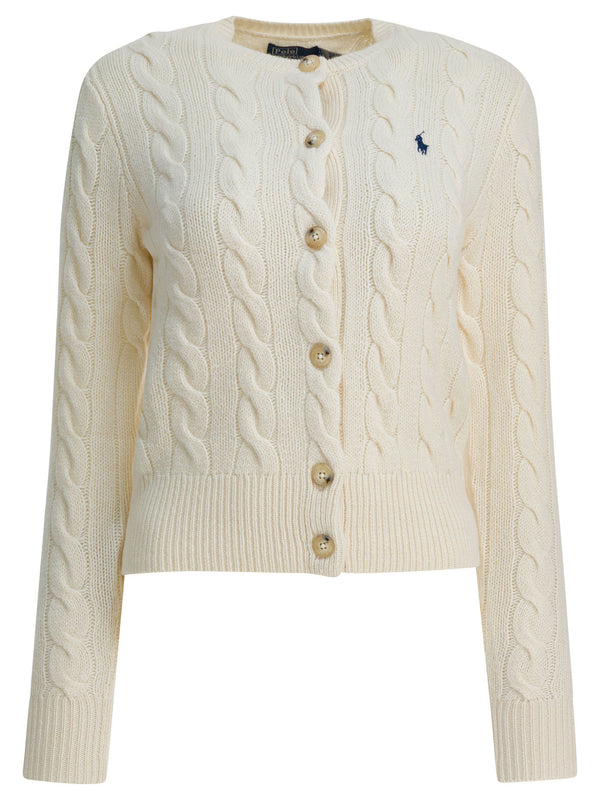 Wool And Cashmere Cardigan With Logo Knitwear White