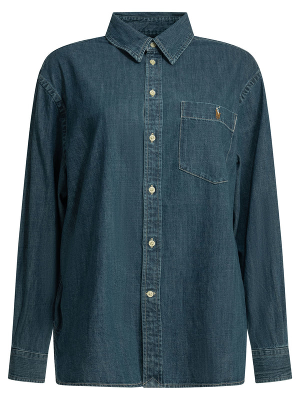 Big-Fit Casual Shirt With Logo Shirts Blue