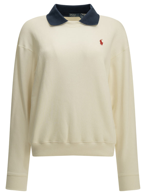 Sweatshirt With Polo Collar And Logo Sweatshirts White
