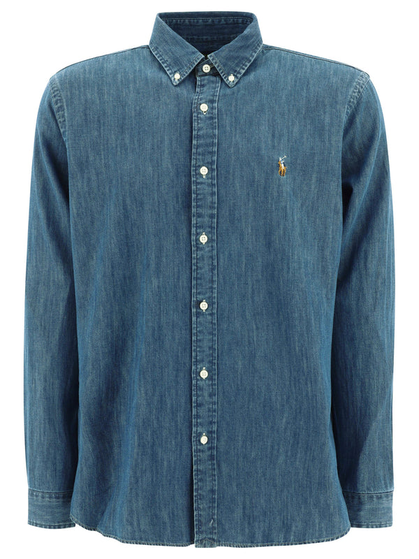 Custom-Fit Casual Shirt With Logo Shirts Blue