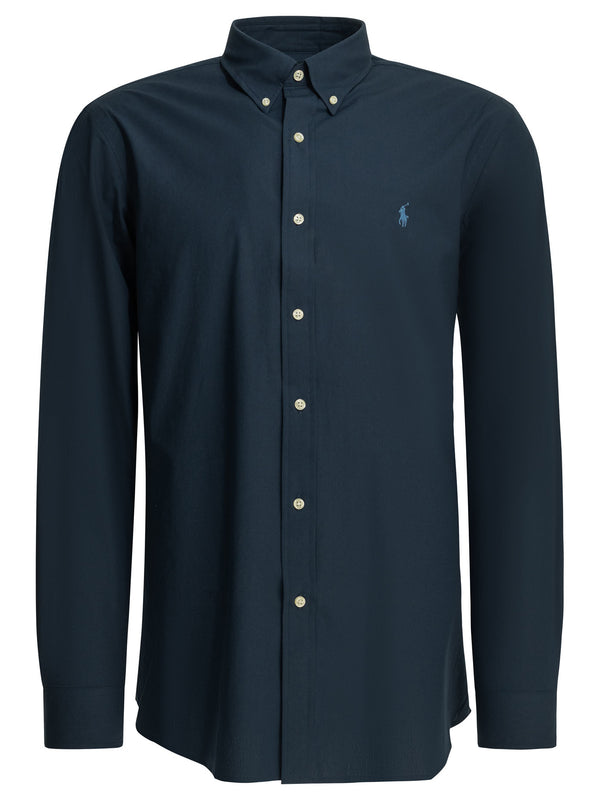 Custom-Fit Casual Shirt With Logo Shirts Blue