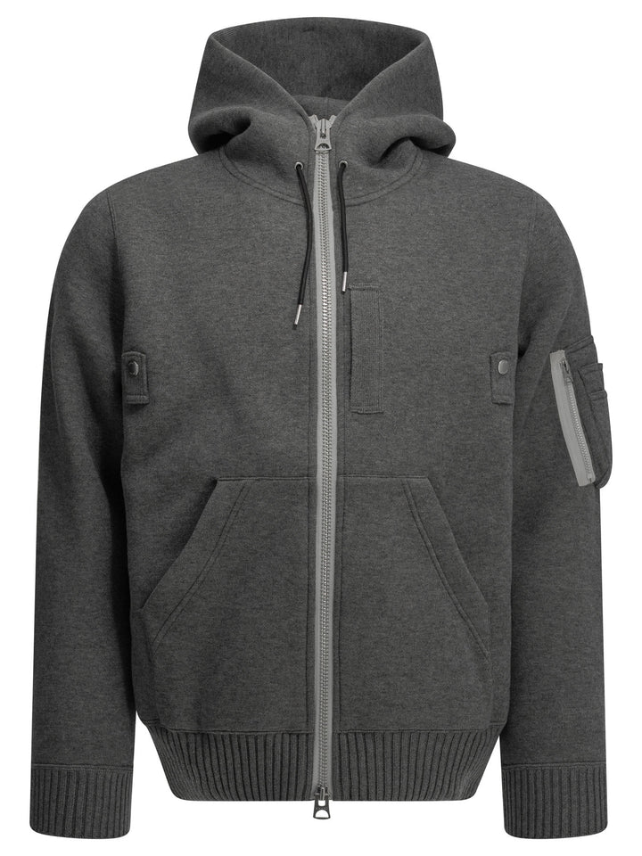 Sacai Zip-Up Hooded Sweatshirt Sweatshirts - Grey | 5ad3d2ee40acb5913b468ef641acda9d11547a3a