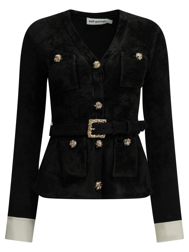 Self-Portrait Chenille Cardigan Knitwear Black
