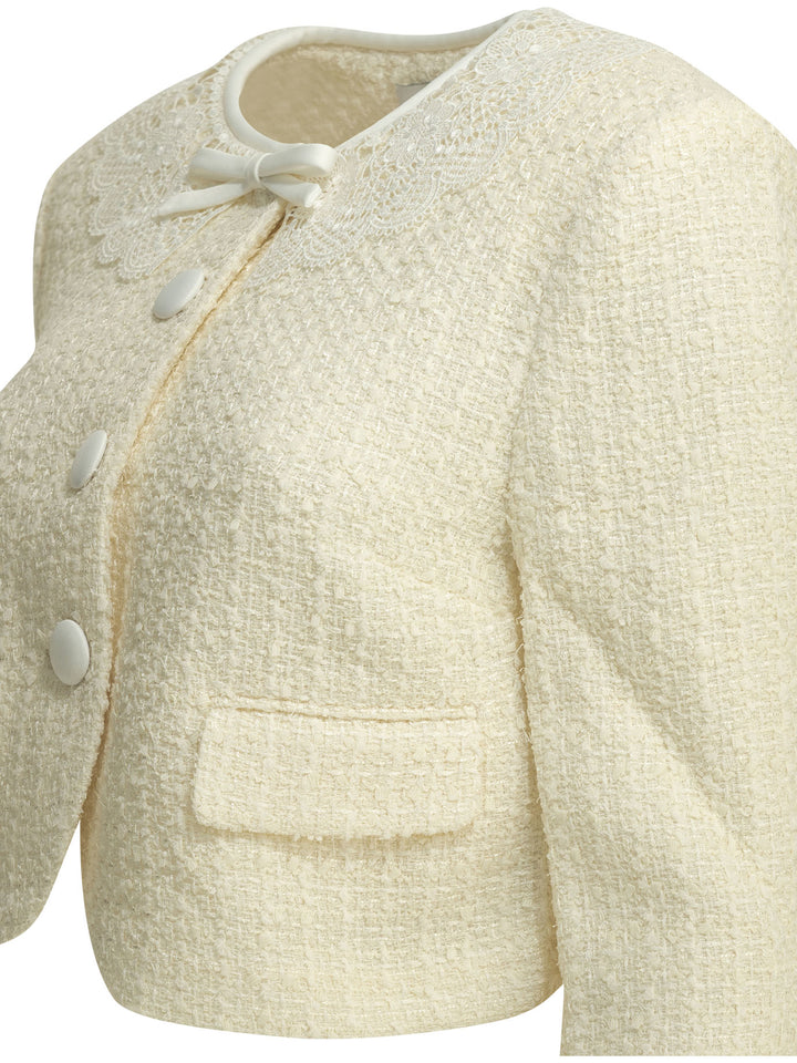 Self-Portrait Bouclé Blazer With Lace Details Jackets and Coats - White | bfd234d0008f137056e1b286105759863492be0a