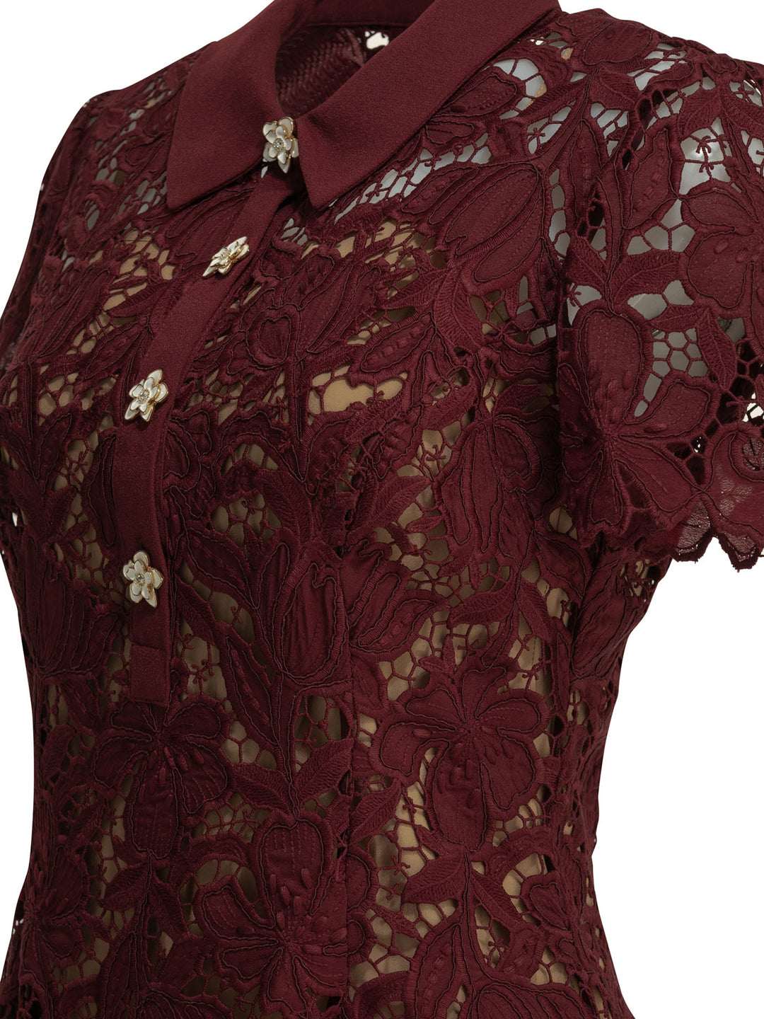 Self-Portrait Short Lace Dress Dresses - Bordeaux | da6570b63a5999cd91c63418e2733833f817fc6d