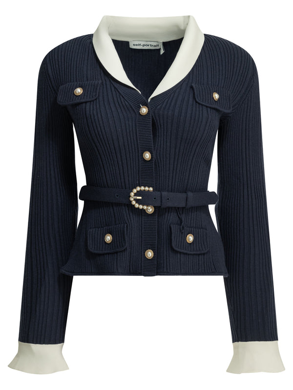 Woven Knit Cardigan Knitwear Blue