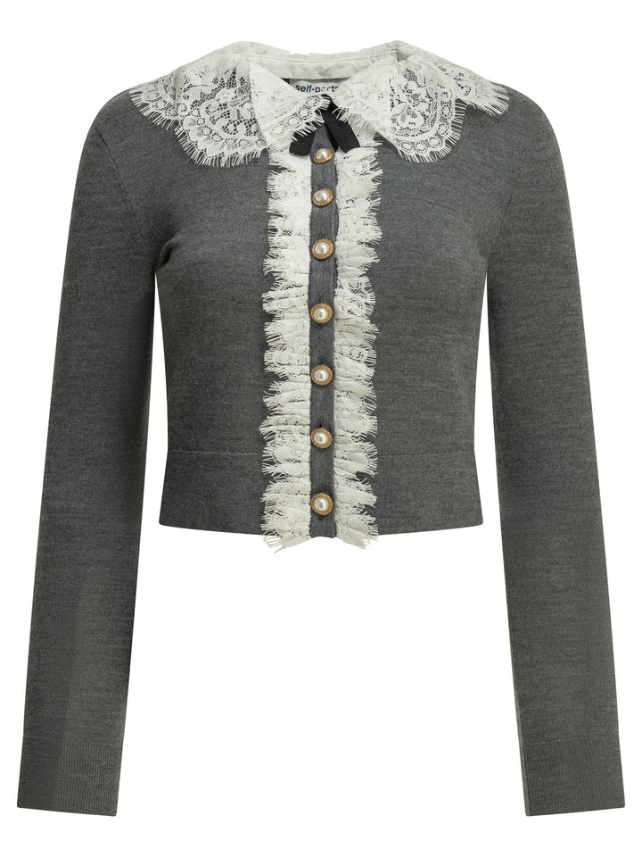 Self-Portrait Sweater With Lace Collar Knitwear - Grey | 078a8cec9aba0fcb7b026eae1476e71abf92f868