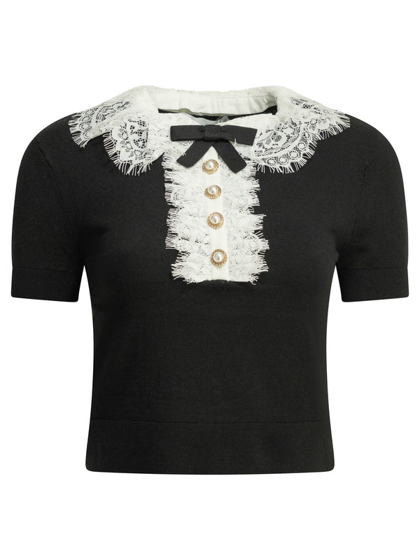 Sweater With Lace Collar Knitwear Black