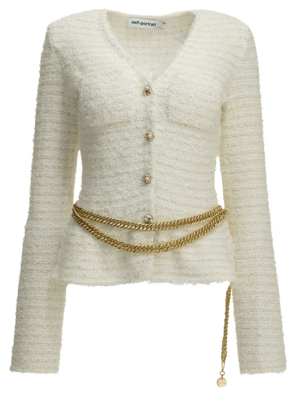 Textured-Knit Cardigan Knitwear White