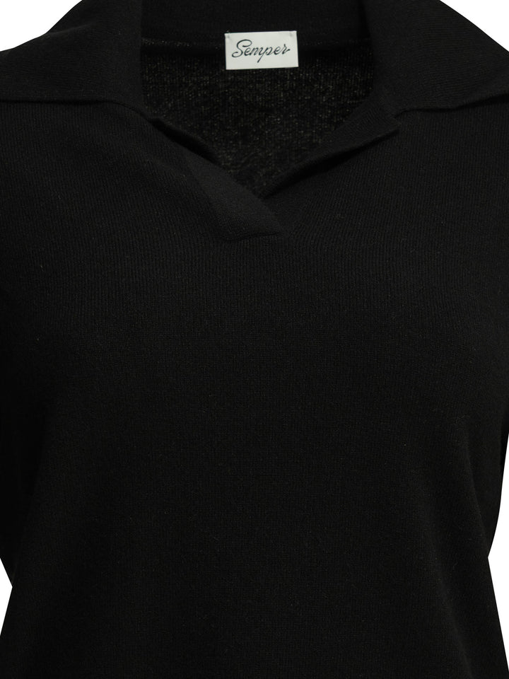 Semper Cashmere Polo Sweater Knitwear - Black | 04ee4d7b69ba888c3f335e97e469c88eb41a706f